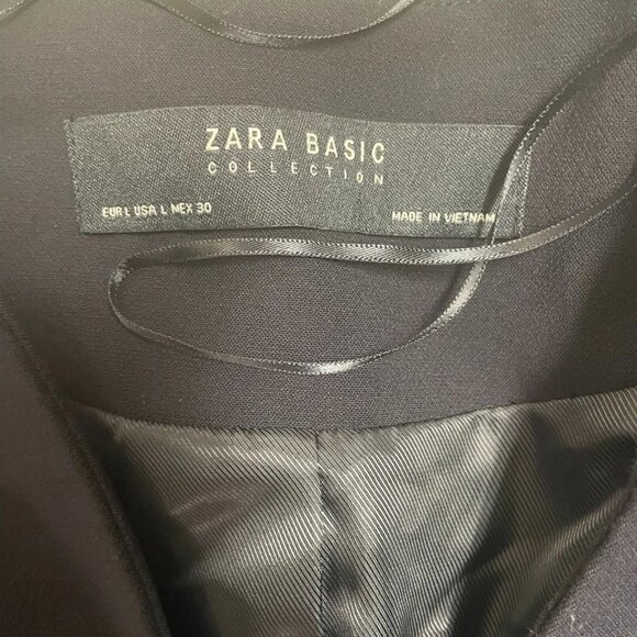 ZARA BASIC Blazer Womens Sz Large Black Ruffle Sleeve Fully Lined NO BELT - Picture 11 of 13